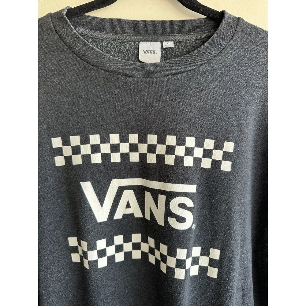Vans XL Checkerboard Logo Crewneck Sweatshirt Charcoal Gray